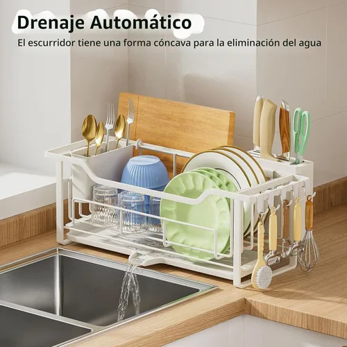 Vista 2 de AIDERLY Escurridor estrecho de platos para encimera de cocina, drenaje automático, escurridor de platos de hierro con cesta extraíble