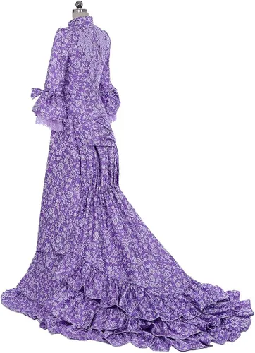 Vista 4 de Fortunehouse Histórica Guerra Civil Victorian Bustle Vestido Vestido Vestido Púrpura Floral