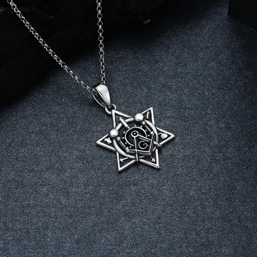 Vista 5 de ROMANTIC WORK - Collar de amuleto para el día del padre, plata de ley 925, colgante de estrella de David, Jesús eslavo, rueda de sol Alá, joyería