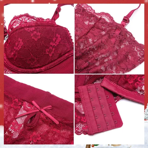 Vista 6 de Ningsige Sujetadores de bordado push up para mujer ropa interior sexy con copa de algodón fina