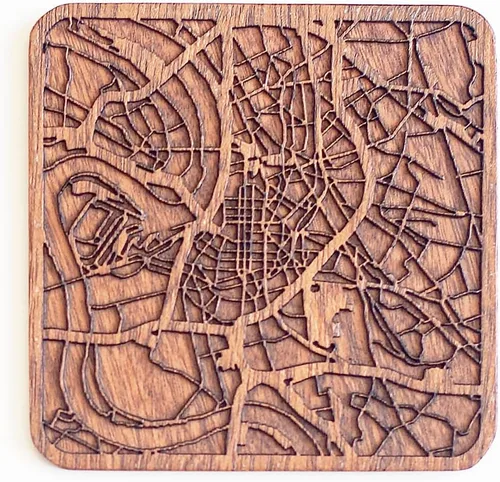 Vista 62 de Posavasos Amsterdam Map by O3 Design Studio, 1 pieza, posavasos de madera Sapele con mapa de la ciudad, hecho a mano, varias ciudades opcionales