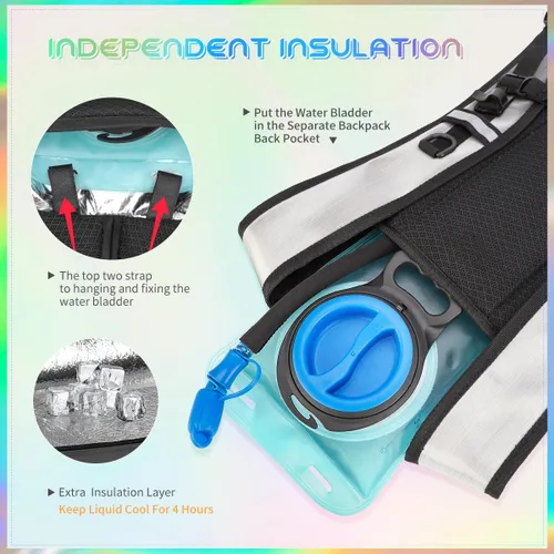 Vista 3 de Mochila de hidratación con vejiga de agua de 2 L, mochila de agua para raves, paquete de hidratación de aislamiento ligero para hombres y mujeres