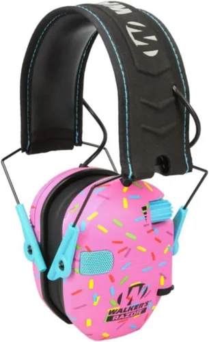 Vista 2 de Walker's Paquete de orejeras electrónicas delgadas Razor (chispas rosas) con funda de protección auditiva inferior a cero (2 artículos)