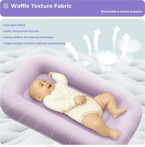 Vista 2 de Tumbona para bebé para recién nacido, tumbona infantil de 0 a 24 meses con funda para tumbona, tumbona ajustable para bebé, tela transpirable y Rosa