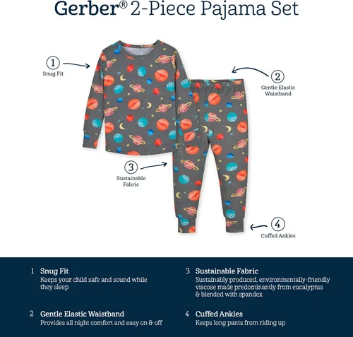 Vista 6 de Gerber Pijama unisex de 2 piezas para bebé y niño pequeño, con viscosa hecha de eucalipto