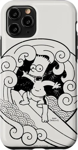 Vista 10 de Funda de madera japonesa para iPhone 15 Los Simpsons Bart Surfing