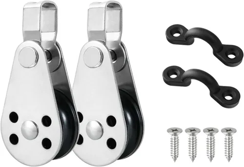 Vista 7 de Juego de 2 bloques de polea de acero inoxidable con ojal y tornillos para kayak, canoa, barco, ancla, kit de carrito
