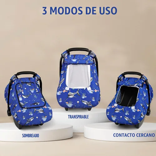 Vista 4 de Funda para asiento de auto Pea Pod para bebé, capota para asiento de auto infantil para recién nacidos con 2 capas de ventanas de tela de malla