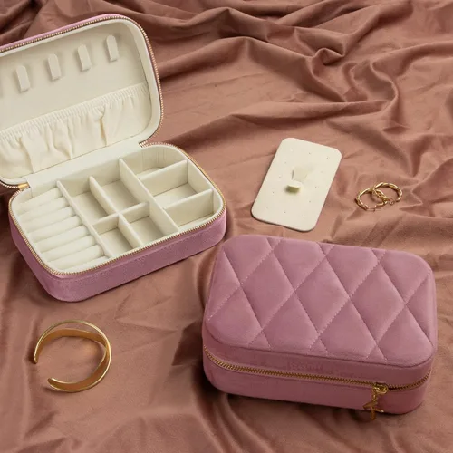 Vista 5 de KAMIER Joyeros pequeños para mujer Caja organizadora de joyería de terciopelo para aretes, anillos, collares Lindo joyero para mujeres, hombres