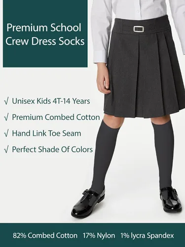 Vista 3 de COTTON DAY Paquete de 3 calcetines de vestir unisex para niños y niñas, uniformes de escuela secundaria, sin costuras, negro, blanco, azul marino