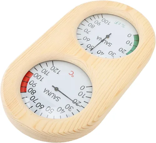 Vista 6 de Asixxsix Sauna Room Thermometer Hygrometer, Wooden 2 in 1 0120 0100% Wall Mounted Sauna Hygrothermograph with Clear Glass Cover, for Steam Room