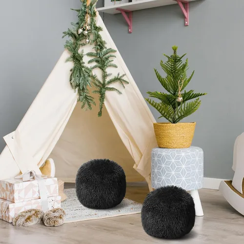 Vista 6 de Paquete de 2 Almohadas Decorativas de Bola Redonda de Felpa de 10 Pulgadas, Almohadas Nórdicas Suaves de Boucle Esféricas Peludas Circulares