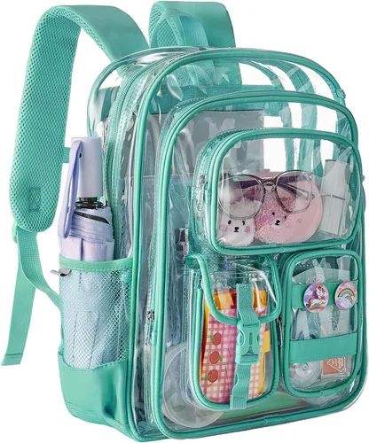 Vista 23 de Mochila transparente de tres capas, bolsa transparente resistente para niños, mochila transparente para niñas y niños (beige)
