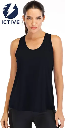 Vista 2 de ICTIVE - Camisetas sin magas para mujer, de ajuste holgado, espalda cruzada, de malla, para entrenamiento o correr