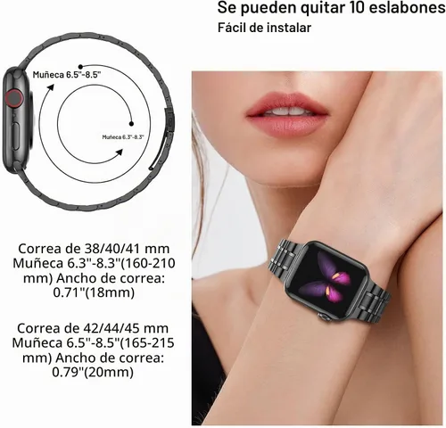 Vista 3 de MioHHR - Correas sólidas de acero inoxidable compatibles con Apple Watch de 38 mm, 40 mm, 41 mm, correa de metal con estuche suave de TPU para Negro