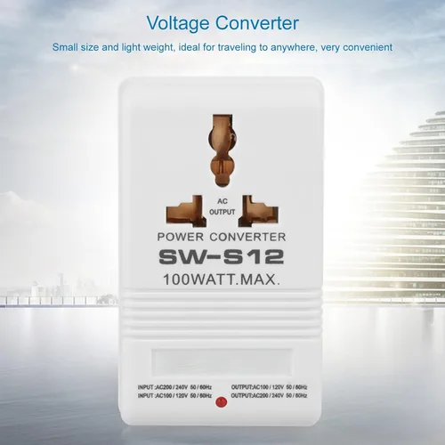 Vista 3 de Adaptador de convertidor de voltaje, 100 W, 110 V/120 V a 220 V/240 V, transformador de convertidor de voltaje de paso hacia arriba y hacia abajo