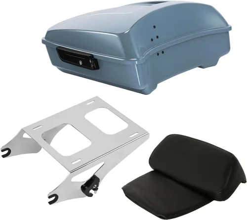 Vista 32 de TCT-MOTORPARTS Atlas Silver Metálico Maletero de Viaje Modificado con Respaldo y Montaje en Rack Adecuado para Harley Touring 14-25 Street Glide