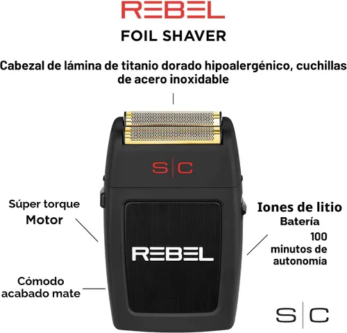 Vista 4 de StyleCraft Rebel - Afeitadora profesional de doble hoja inalámbrica hasta 11,000 RPM Motor Super Torque, USB-C recargable, afeitadora eléctrica