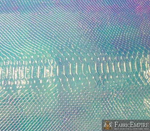 Vista 5 de Fabric Empire Tapicería de vinilo en relieve serpiente holográfica brillante tela azul claro 54 pulgadas de ancho vendido por The Yard