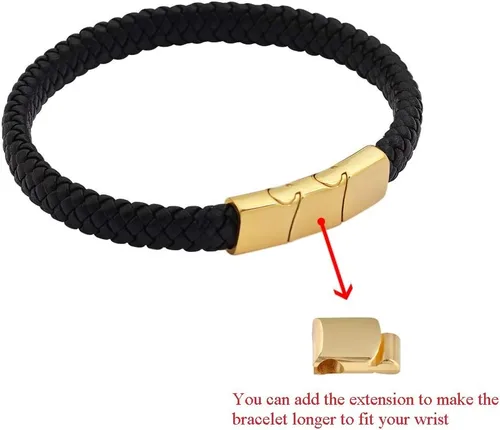 Vista 5 de Geoffrey Beene Pulsera trenzada de cuero genuino para hombre con cierre de acero inoxidable