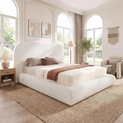 Vista 7 de [Usado] YITAHOME Base de cama tamaño King, cama de nube suave con estribo, esquinas Beige