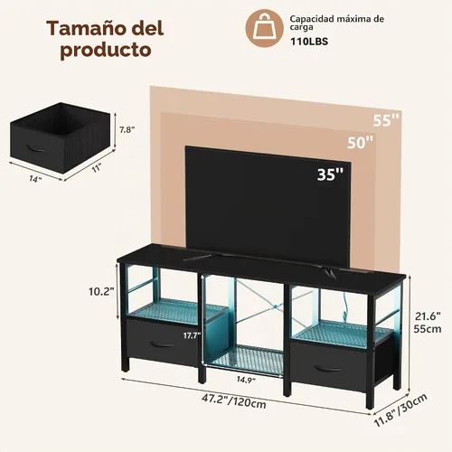 Vista 2 de Soporte de TV para televisores de hasta 55 pulgadas, consola Negro