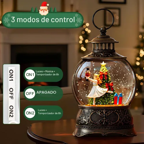 Vista 5 de Linterna de globo de nieve de Navidad con Clara y la Suite Cascanueces, escena operada por batería o USB, luz musical, decoración festiva iluminada