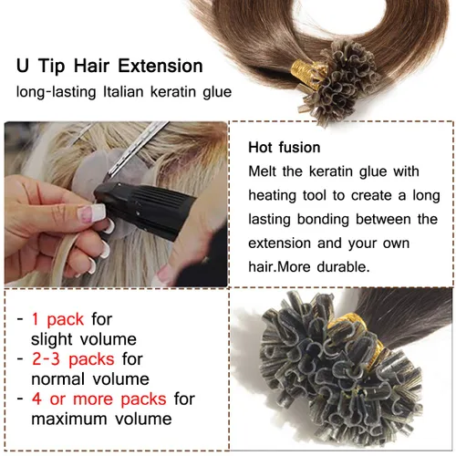 Vista 152 de SEGO Extensiones de cabello humano con micro cuentas, extensiones de cabello humano con micro bucle, lacio, natural, fusión fría, 1.76 oz/paquete