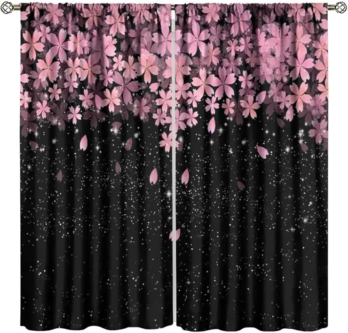 Vista 30 de Cortinas de cerezo, paisaje japonés, árbol de cerezo natural, primavera, dormitorio, sala de estar, ventana, 2 juegos de paneles, 42 x 45 pulgadas