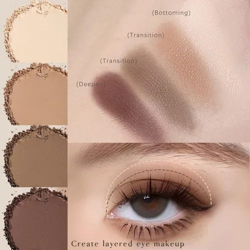 Vista 4 de HOSAILY Paleta de sombra de ojos mate 4 en 1, sombra de ojos marrón topo neutro para mujeres mayores, maquillaje de sombra de ojos en polvo