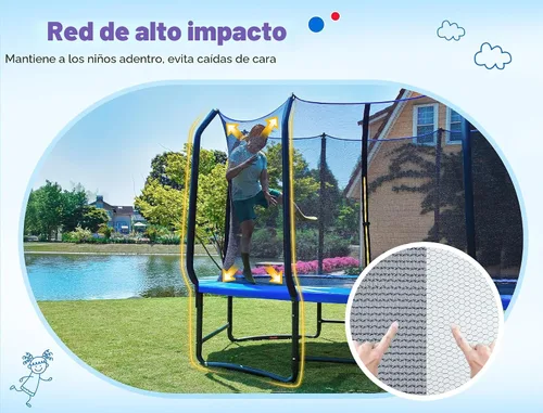 Vista 6 de ORCC Trampolín ovalado para exteriores con red de seguridad, trampolín de gimnasia recreativa para niños, trampolines de jardín con marco de acero