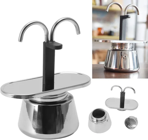 Vista 6 de 2 tazas 100ML olla doble acero inoxidable moca cafetera italiana DIY conducto cafetera