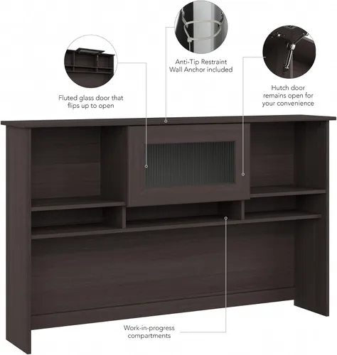 Vista 6 de BUSH FURNITURE Mueble de madera de roble, color café de 60 pulgadas, Madera, Heather Gray