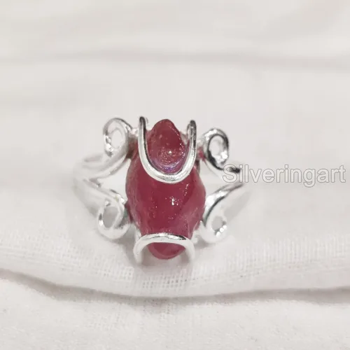 Vista 2 de AAA Natural Ruby Ring, Rough Ruby Gemstone Ring, July Birthstone, Hippie Wire Ring, 925 Sterling Silver, Womens Ring, Christmas, Thanksgiving