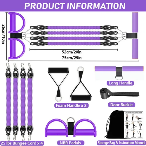 Vista 8 de 2026 Upgrade Foot Pedal Resistance Band, Adjustable 4-Tube Pedal Ankle Puller Resistance Band with Handle, Multifunction Home Gym Equipment, Stirrup