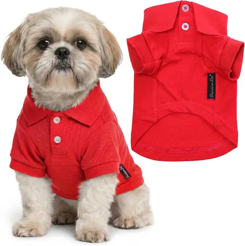Vista 9 de Camisas Polo Parisian Pet - Camisa de Algodón Transpirable para Perros - Azul Sólido, Ropa de Verano con Capucha - Cuello con Botón para Perros