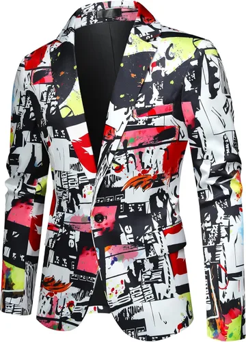 Vista 2 de Cloudstyle Chaqueta de traje de un botón con estampado casual ajustado para hombre