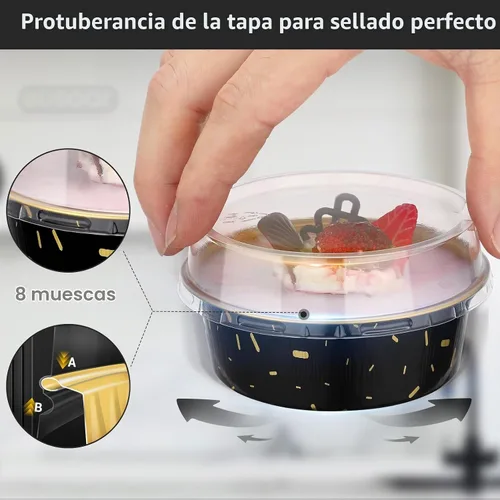 Vista 4 de EUSOAR Ramequines desechables con tapas, 50 unidades de papel de aluminio para hornear, moldes de 5.1 fl oz para cupcakes para tartas, quiche Lluvia