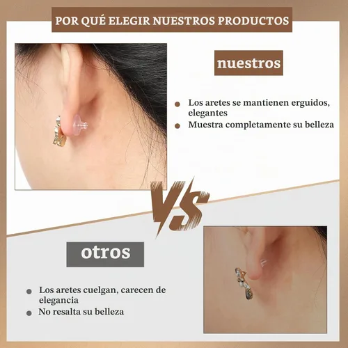 Vista 3 de Parte trasera de aretes para orejas caídas, de silicona de oro de 18 quilates, adecuadas para aretes y aretes pesados, transparentes