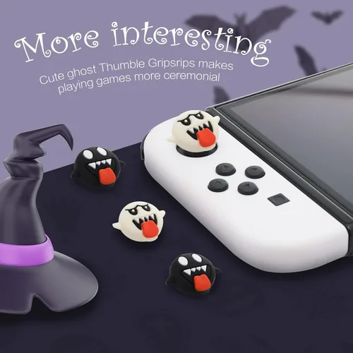 Vista 7 de Switch Thumb Grips Ghost, bonitos agarres luminosos para el pulgar Nintendo Switch, funda de silicona suave compatible con Nintendo SwitchSwitch