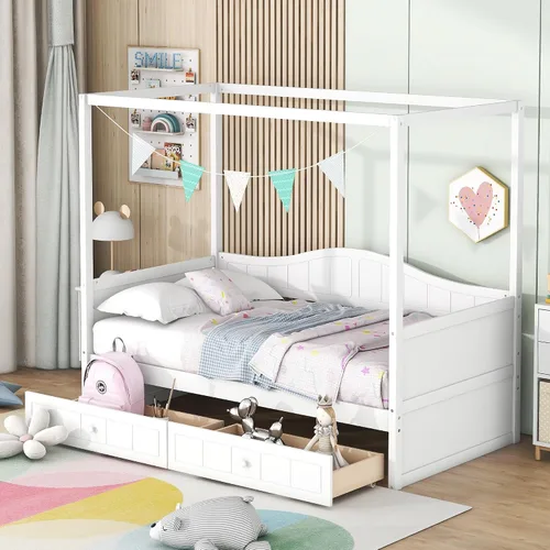 Vista 15 de Polibi Sofá cama extensible, sofá cama de madera con nido y dos cajones, sofá cama convertible con 2 cajones de almacenamiento, se puede ampliar