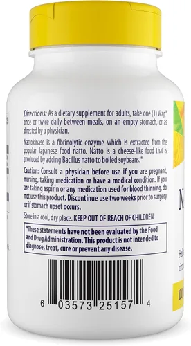 Vista 2 de Healthy Origins Nattokinase 2,000 FUs 100 mg, 60 cápsulas vegetales