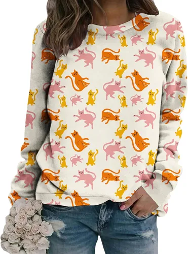 Vista 11 de Sudadera clásica de cuello redondo con patrón de flores boho para primavera y otoño, suave, cómoda, de inspiración retro, pieza de capas para mujer