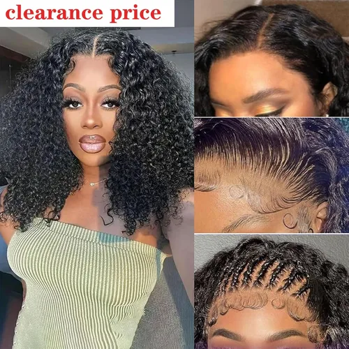 Vista 2 de Pelucas de cabello humano rizado estilo Bob de Forevermore, cierre 4x4 para mujeres, sin pegamento, 18 pulgadas, onda de agua, encaje frontal húmedo