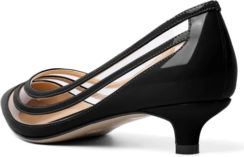 Vista 5 de Zamikoo Zapatos de tacón bajo con punta puntiaguda para mujer, con correas de PVC transparentes, zapatos de vestir de moda de patente, talla 5