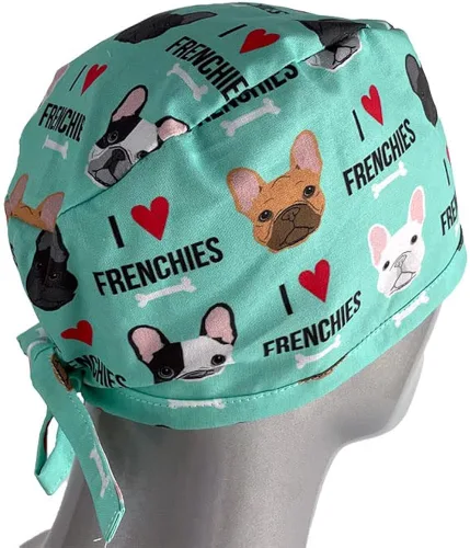 Vista 6 de Gorra médica unisex I Love Bulldogs franceses o sombreros, sombreros de cola de caballo, sombreros de fregar para mujer, gorras quirúrgicas unisex
