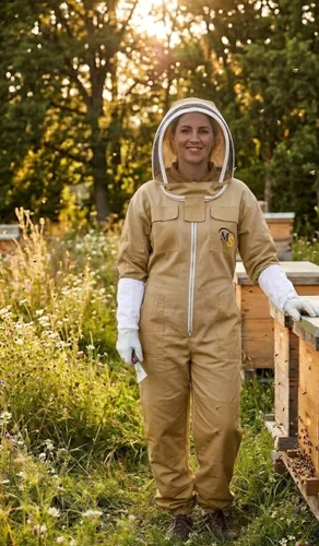 Vista 5 de MS Traje de apicultor de algodón de abeja con un par de guantes y velo de esgrima