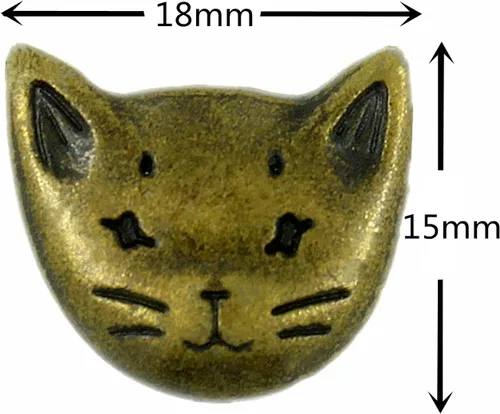 Vista 2 de Bezelry 12 botones de vástago de metal con diseño de gato, 0.709 in (latón antiguo)