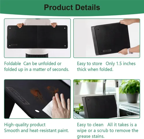Vista 4 de Protector contra salpicaduras negro grande de 4 lados para freír en la estufa, protector contra salpicaduras de aceite para cocinar en la estufa