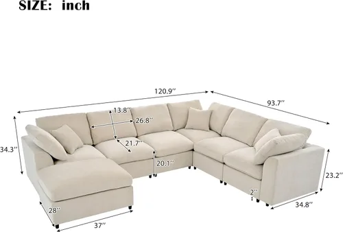Vista 2 de LUMISOL Sofá modular extragrande de 120.8 pulgadas, 7 plazas, color beige